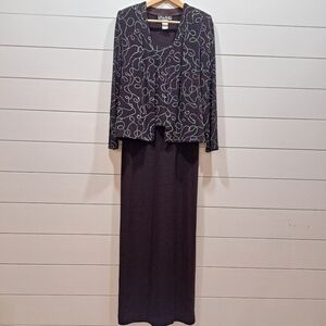 Vintage Y2K Alex Evenings Dark Plum Formal New Years Gown & Jacket 2-piece Set 6